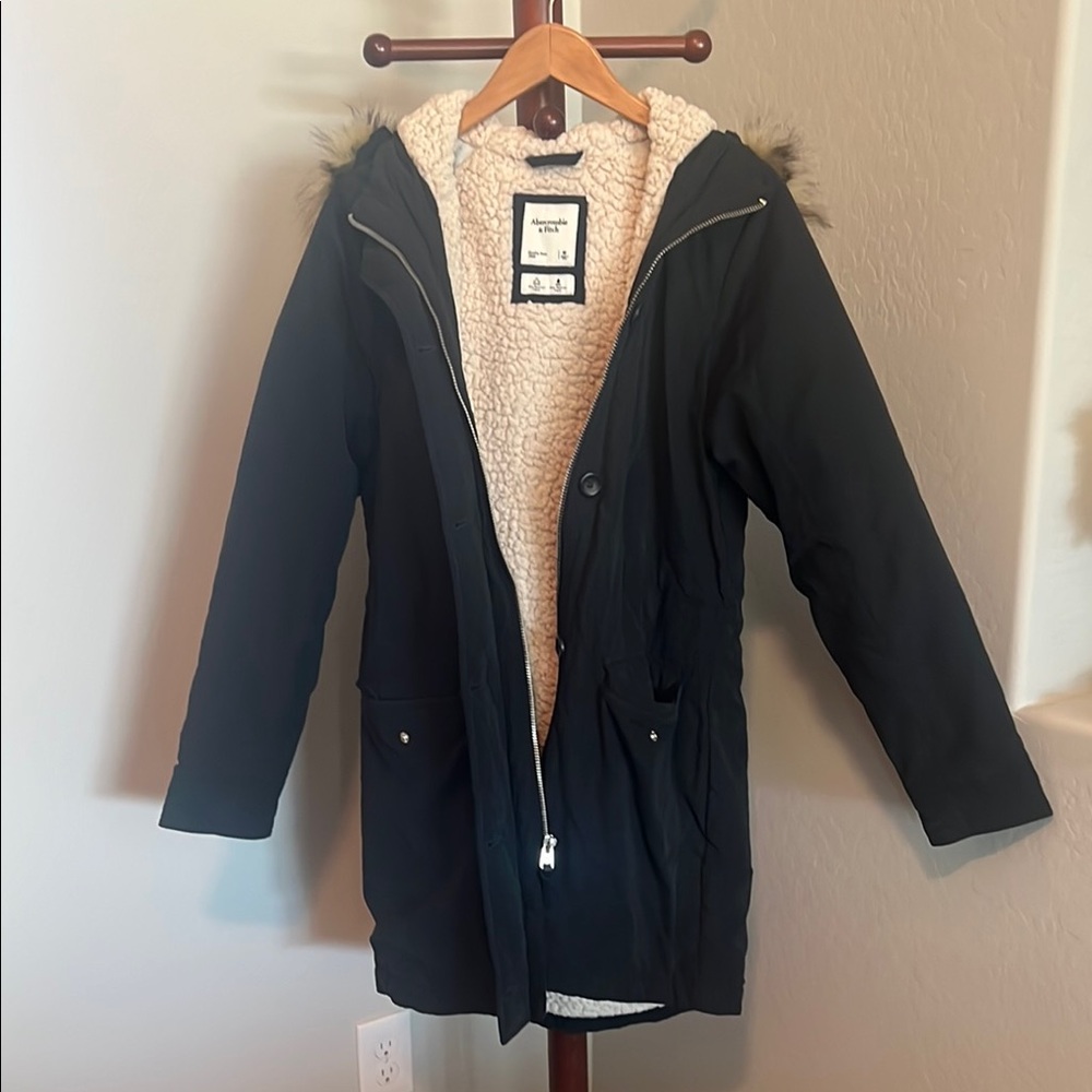 Women's Black Parka Coat with Faux Fur Hood